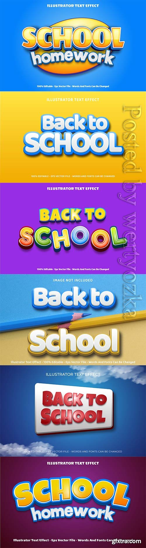 Back to school 3d editable text style effect vector vol 2