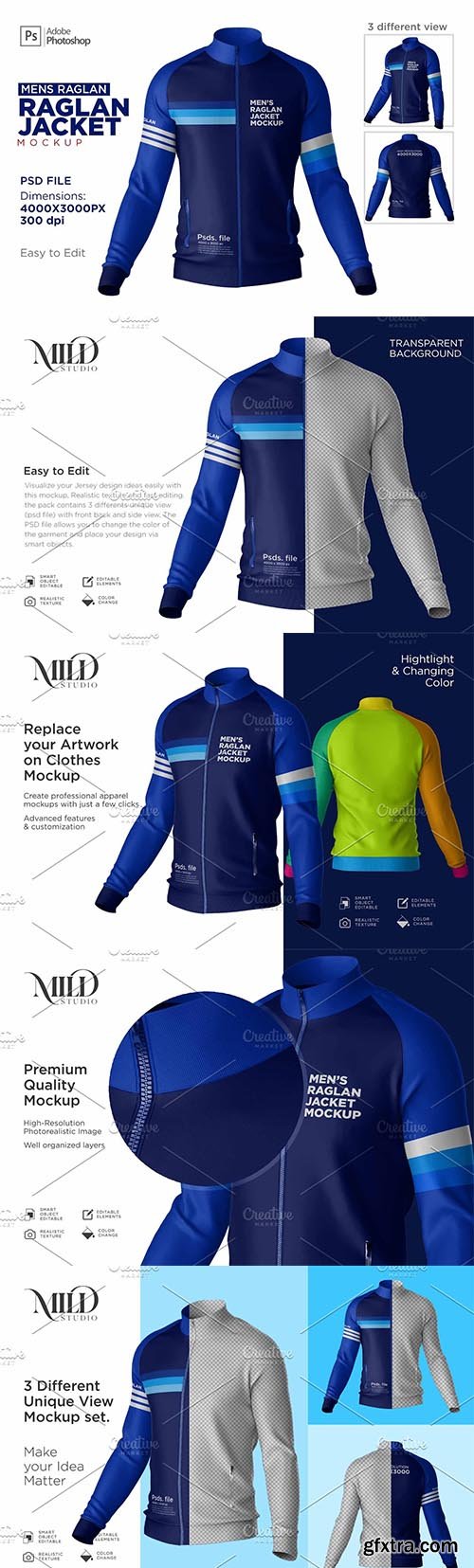 CreativeMarket - Mens Raglan Jacket Mockup set 6252043