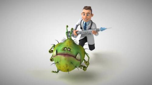 Videohive - 3D Animation of a fun doctor chasing a virus with a vaccine - 32985241 - 32985241