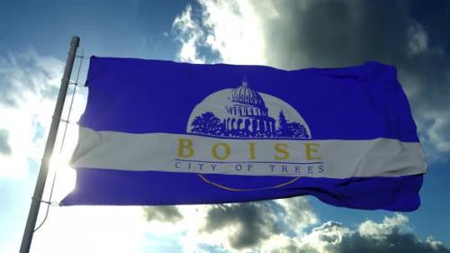 Videohive - Boise City Flag City of Idaho in USA or United States of America Waving at Wind in Blue Sky - 33022292 - 33022292