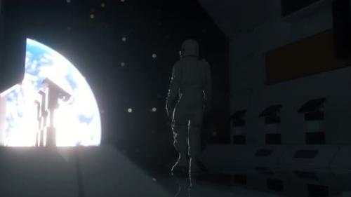 Videohive - Astronaut Walking in Futuristic Spaceship Scifi Shuttle Corridor - 33022326 - 33022326