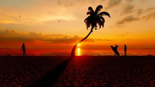 Videohive - Sea Sunset View and People on the Beach - 33030316 - 33030316