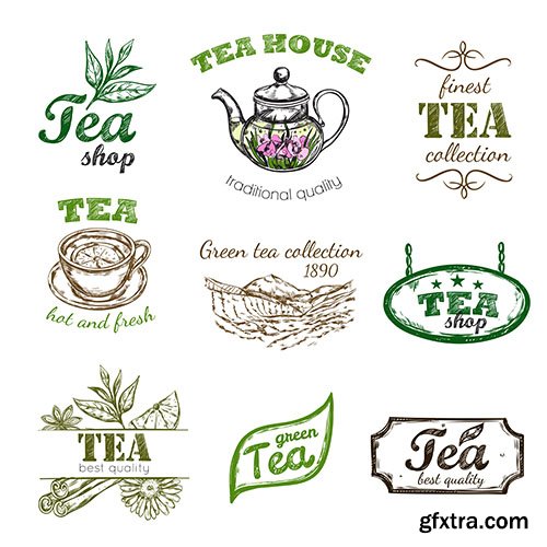 Sketch tea logo set