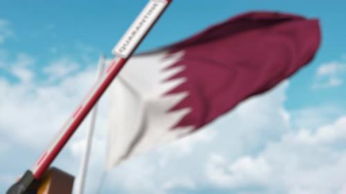 Videohive - Barrier Gate with QUARANTINE Sign Being Closed at Flag of Qatar - 33009892 - 33009892
