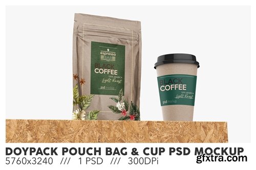 Doypack Pouch Bag With Paper Cup PSD Mockup