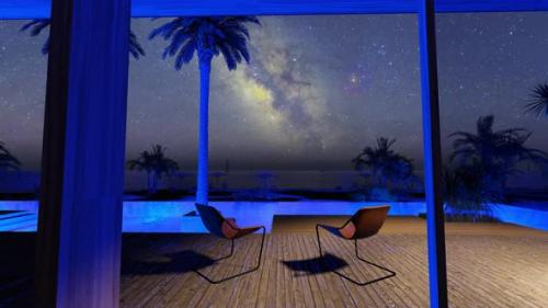 Videohive - Beach House With Swimming Pool And Night Sky With Milky Way - 33042792 - 33042792