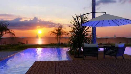 Videohive - Beach House With Sea View Swimming Pool And Sunset In Backgound - 33042793 - 33042793