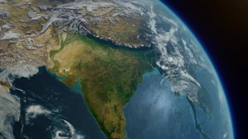 Videohive - Cinematic Realistic Planet Earth Rotation of Asia India Part From Space - 33044416 - 33044416