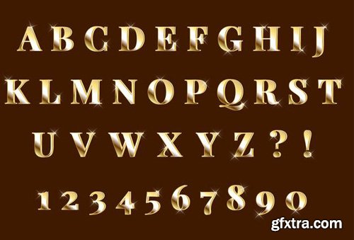 Shining gold 3d alphabets numbers set