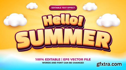 Hello summer editable text effect cartoon style