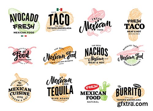 Hand-drawn mexican food logos