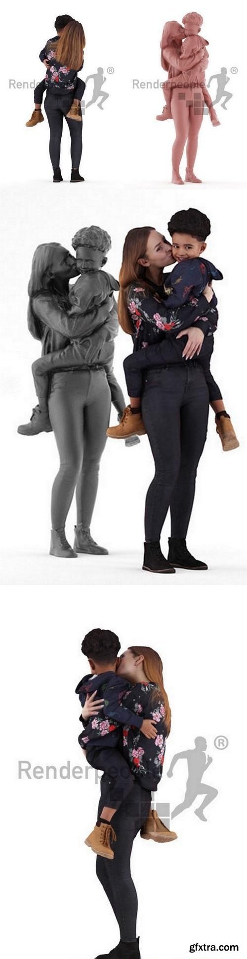 Fabienne & Percy Standing Casual Woman and Child 3D Model