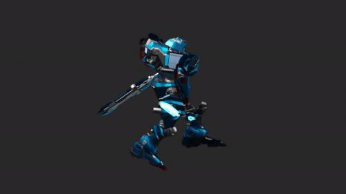 Videohive - The robot acts in an idle style and wields a double sword - 33008257 - 33008257