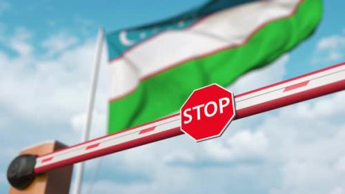 Videohive - Open Boom Gate on the Uzbek Flag Background - 33009894 - 33009894