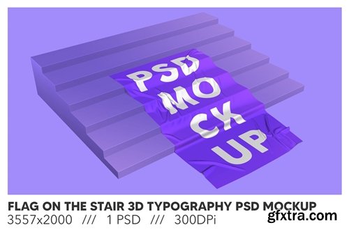 Flag On The Stair 3D Typography PSD Mockup