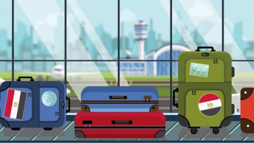 Videohive - Suitcases with Egyptian Flag Stickers on Baggage Carousel - 33039225 - 33039225