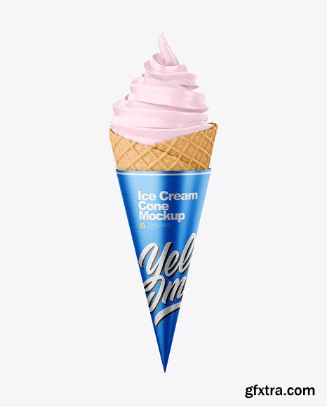 Ice Cream Waffle Cone with Metallic Label mockup 85160