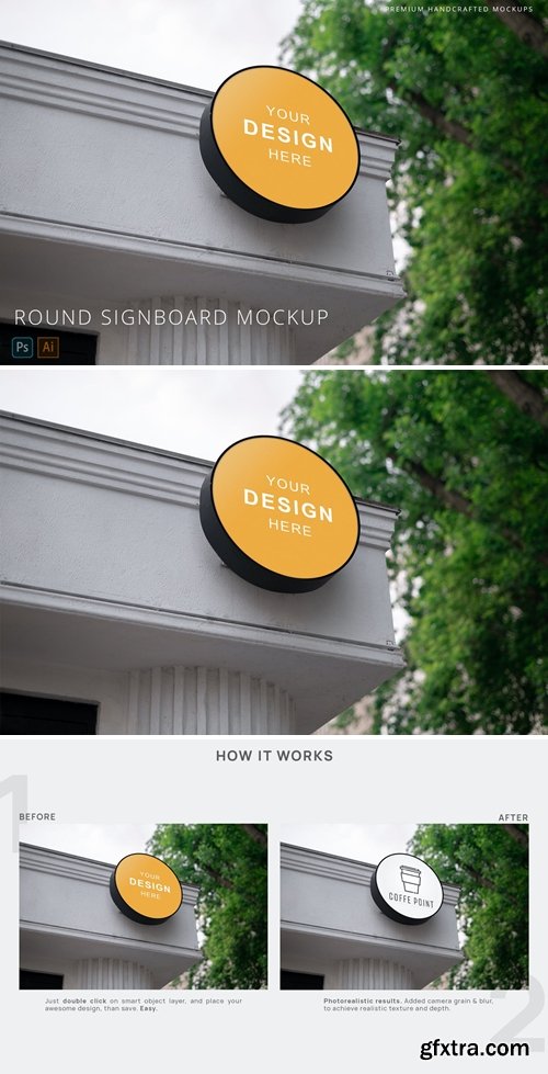 Round Signboard Street Logo Mockup White Building