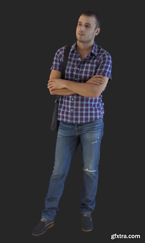 Casual Man Standing with a Bag 3d model