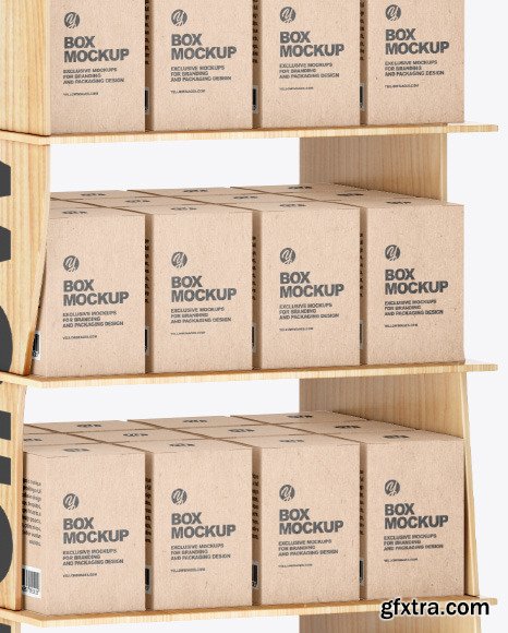 Wooden Display Stand w/ Boxes Mockup 85752