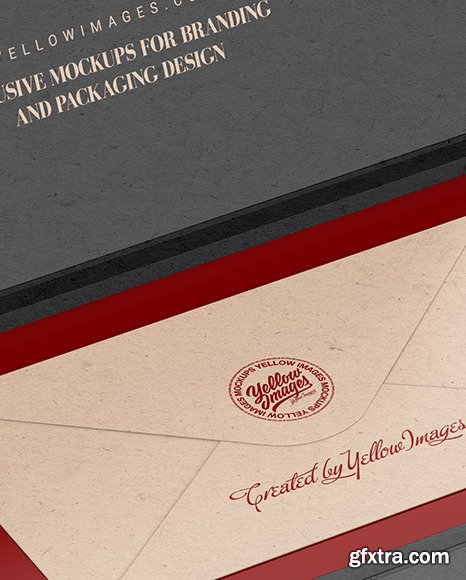 Envelope in a Kraft Paper Box Mockup 86214