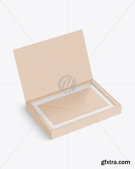 Envelope in a Kraft Paper Box Mockup 86214