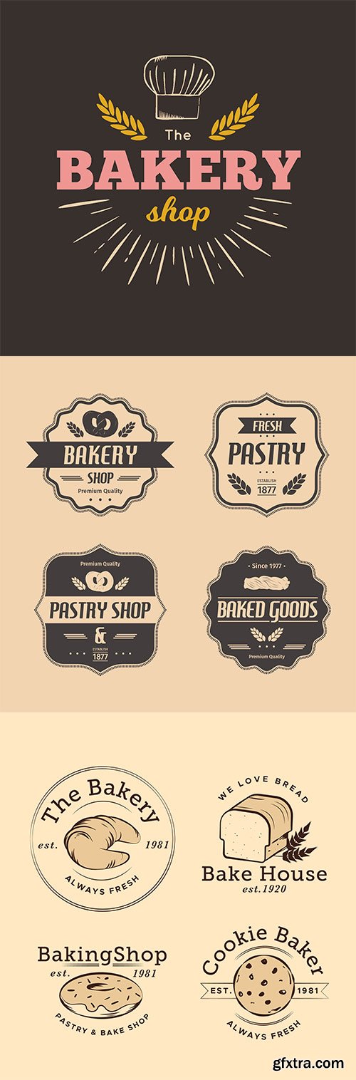 Retro design bakery logo set