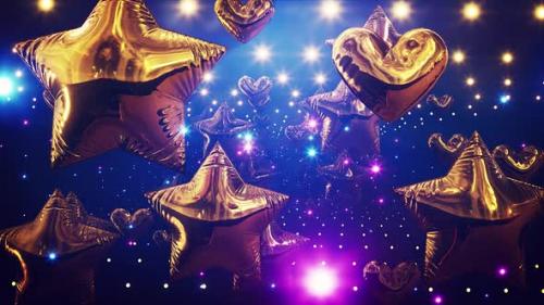 Videohive - Golden Star And Heart Baloons In Magic Blue Fog - 32928440 - 32928440