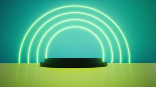 Videohive - Modern Podium Interior Advertising Rainbow Neon Circles - 32973661 - 32973661