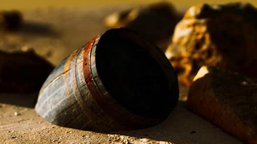 Videohive - Old Wooden Barrel at Sand Beach - 32988508 - 32988508