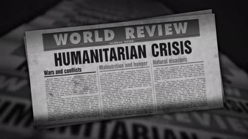 Videohive - Humanitarian crisis news, famine and hunger disaster retro newspaper printing press - 33061491 - 33061491