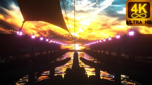 Videohive - 4 K Ship Sailing Through A Trippy Harbour Sunset View Trippy Psychedelic 3 D Animation Golden Hour - 33063227 - 33063227