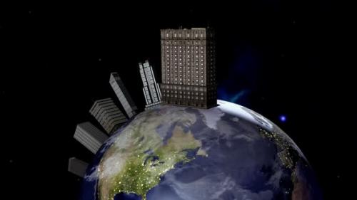 Videohive - Animation of large skyscrapers in space on planet Earth - 33063269 - 33063269