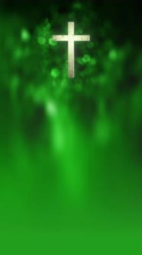 Videohive - Roman Christian Cross on Looped Vertical Liturgical Green Bokeh Glitter Background - 33100455 - 33100455