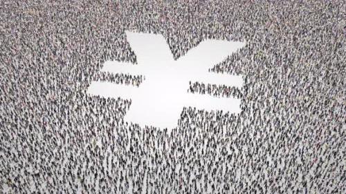 Videohive - Crowd Of People Leaving Out A Yuan Symbol - 23379436 - 23379436