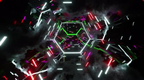 Videohive - Vj Loop Sci Fi Hexagonal Neon Tunnel 4K ProRes - 33100823 - 33100823