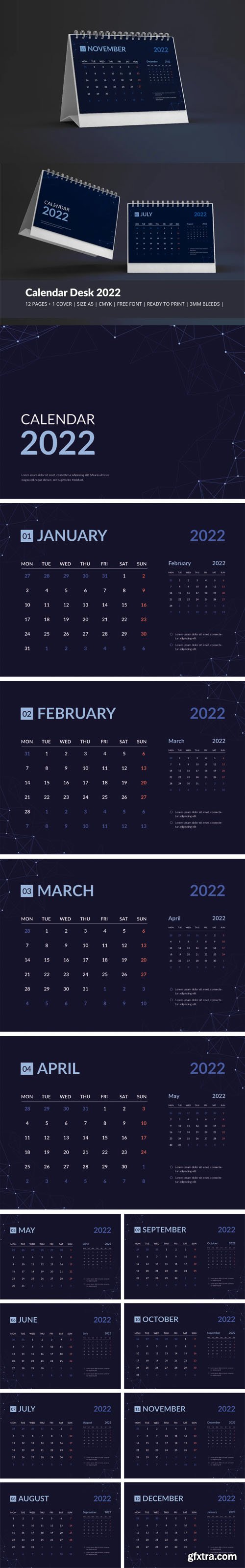 Galaxy Calendar Desk 2022 Theme Vector Template