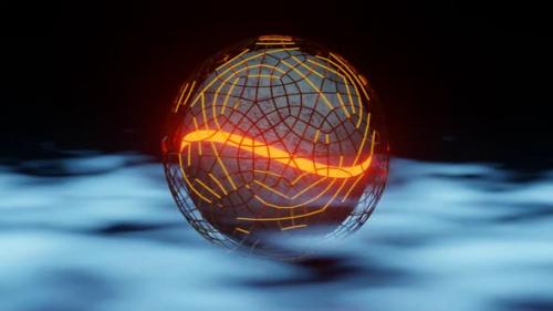 Videohive - Sci Fi abstract ball with orange glowing sine wave on the blue smoke looped - 33110783 - 33110783