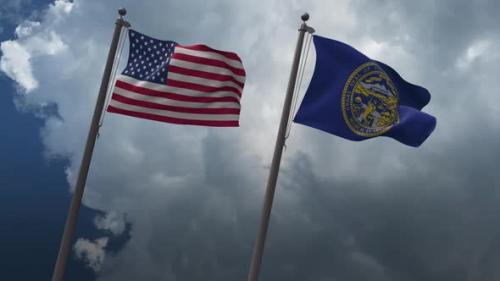 Videohive - Waving Flags Of The United States And The Nebraska State 4K - 33124307 - 33124307