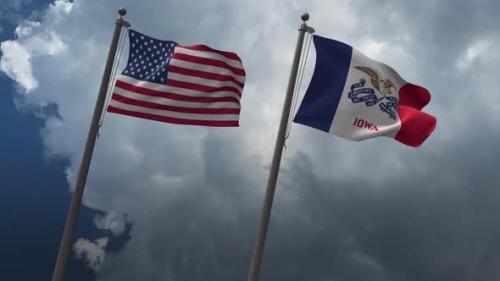 Videohive - Waving Flags Of The United States And The Iowa State Flag 4K - 33124309 - 33124309