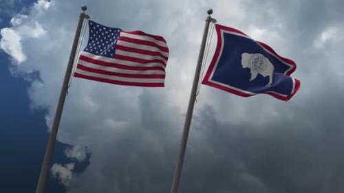 Videohive - Waving Flags Of The United States And The Wyoming State Flag 2K - 33124311 - 33124311