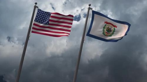 Videohive - Waving Flags Of The United States And The West Virginia State 4K - 33124313 - 33124313