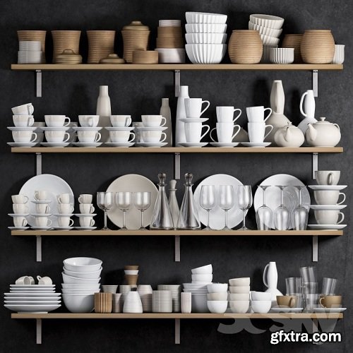 KITCHEN SHELF WITH UTENSILS 3d Model