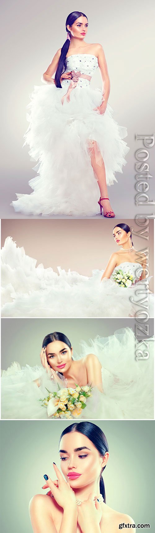 Bride in fashionable wedding dress stock photo