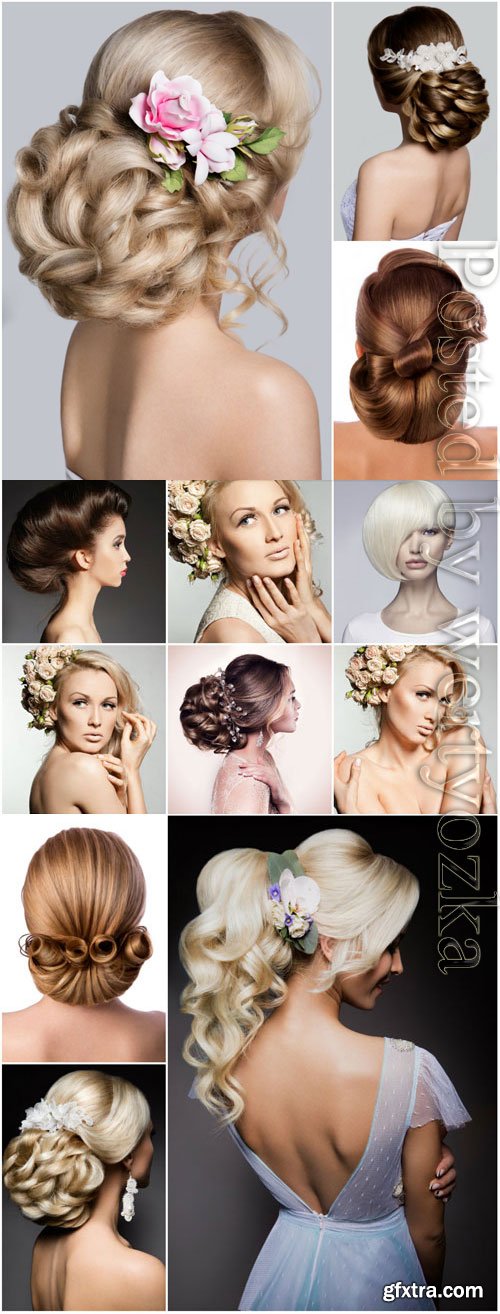 Wedding and evening hairstyles stock photo