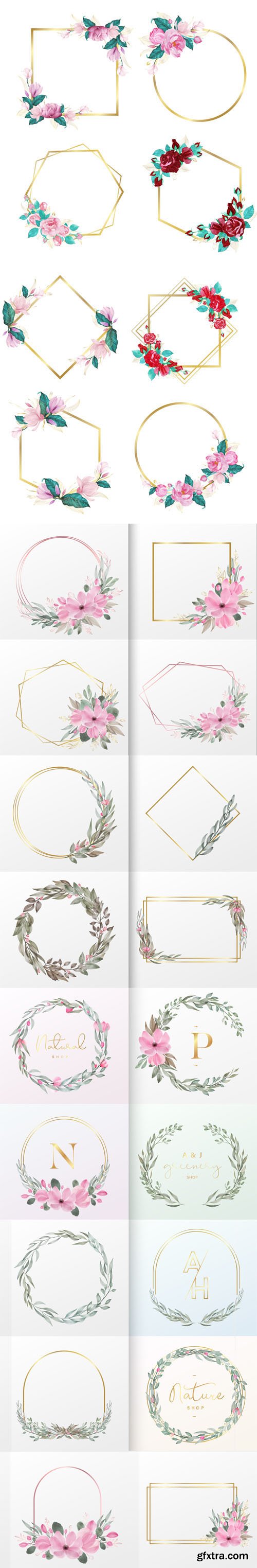 Watercolor Floral Frames for Wedding Monogram Vector Collection - 25 EPS