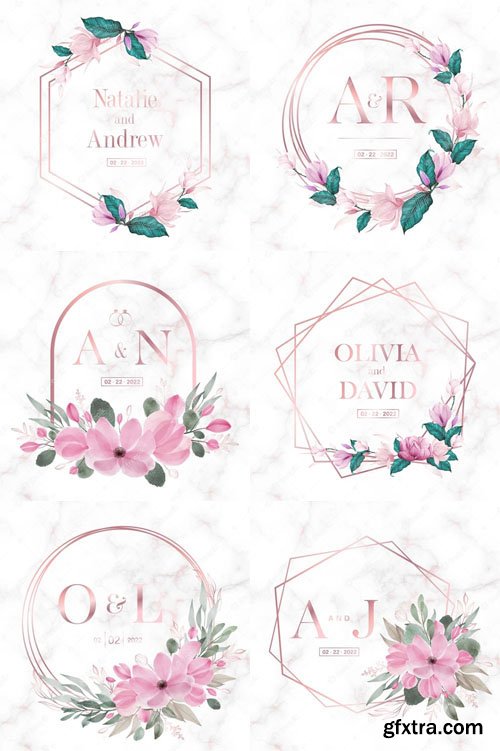 Watercolor Floral Frames for Wedding Monogram Vector Collection - 25 EPS