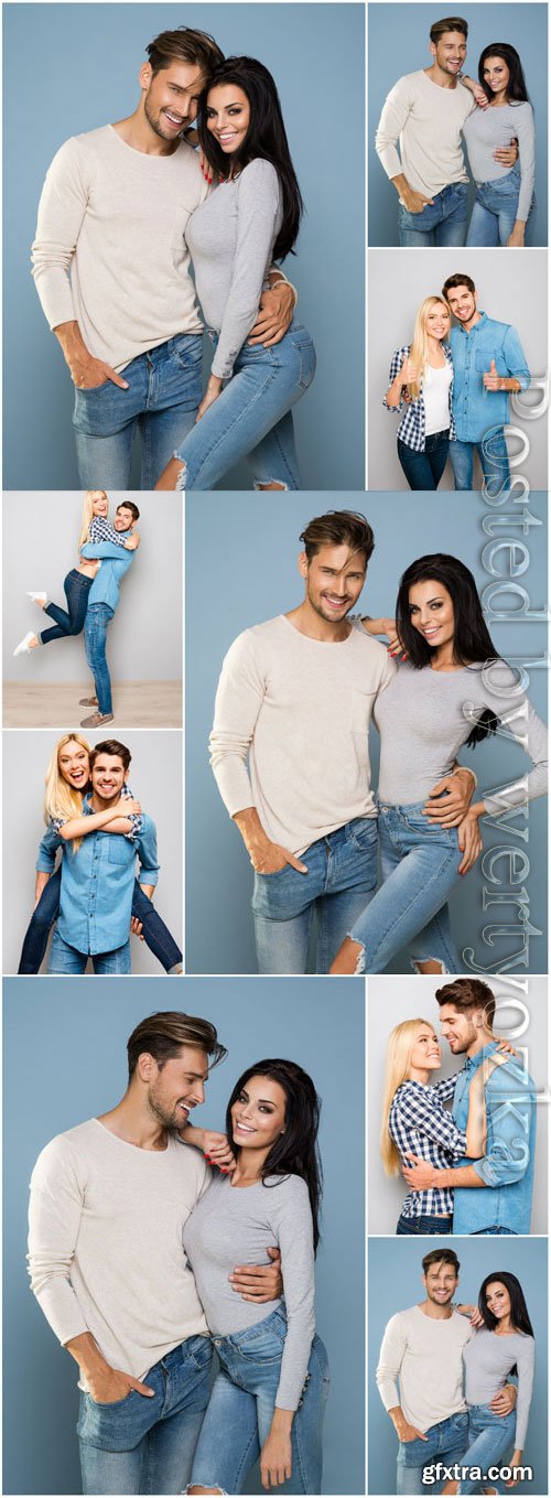 Man and woman in jeans stock photo