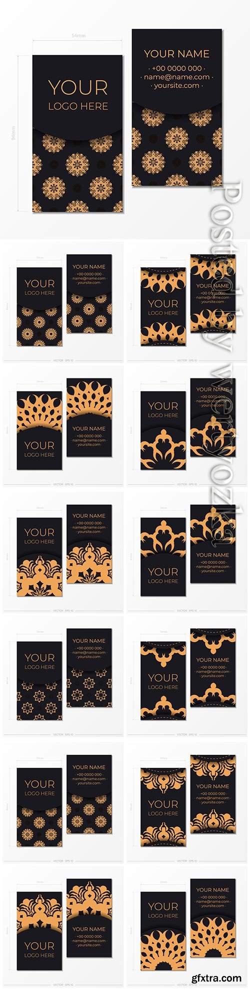 Business cards vector template with decorative oriental floral illustration