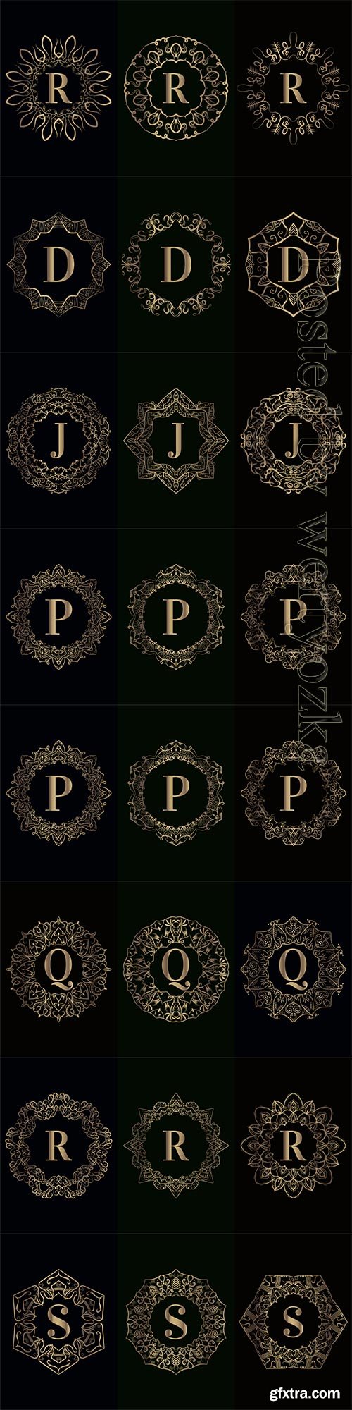 Collection of vector logo initial with luxury mandala ornament frame